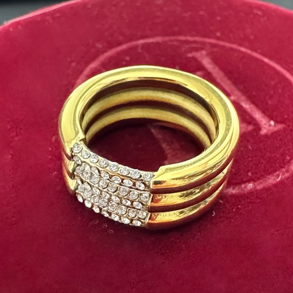 ✨Elegant 18K Gold Plated Three Strands Ring with Rhinestones - Picture 1 of 4